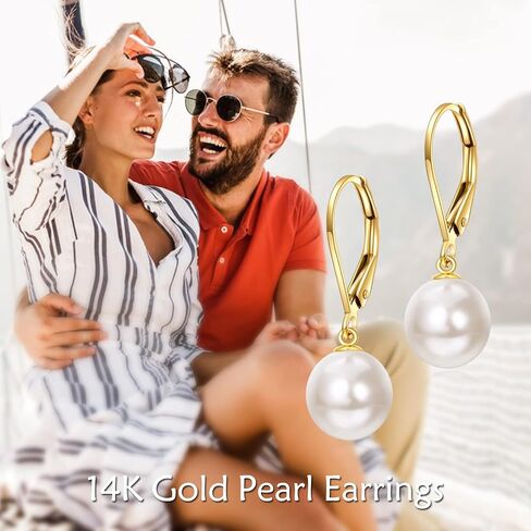 KECHO Real Gold Freshwater Pearl Drop Leverback Earrings for women Bridesmaid Gifts for Her in Kuwait