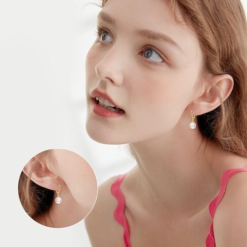KECHO Real Gold Freshwater Pearl Drop Leverback Earrings for women Bridesmaid Gifts for Her in Kuwait