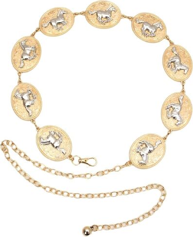 Western Waist Chain Belt, Vintage Cowgirl Metal Horse Belts Adjustable Retro Concho Chain Belt for Women in Saudi Arabia