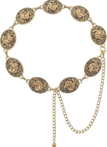 Western Waist Chain Belt, Vintage Cowgirl Metal Horse Belts Adjustable Retro Concho Chain Belt for Women in Saudi Arabia