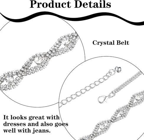 Women’s Rhinestone Chain Belt Sparkly Silver Waist Chain for Dresses Wedding Bridal & Evening Party Adjustable Crystal Belt in Saudi Arabia