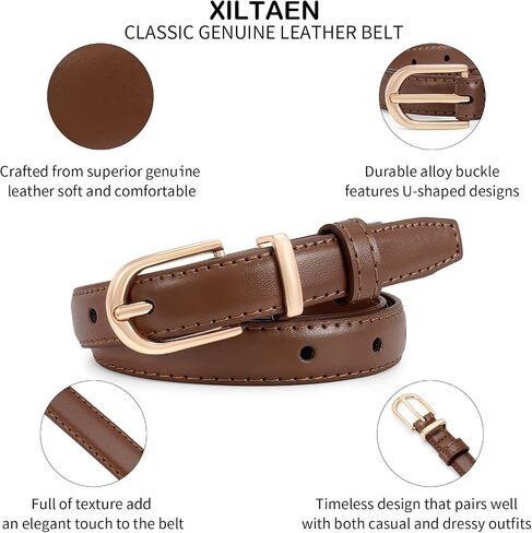 Women Genuine Leather Waist Belt for Jeans Pants Dresses Elegant Thin Ladies Belts with Gold Pin Buckle in Saudi Arabia