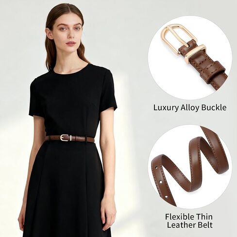 Women Genuine Leather Waist Belt for Jeans Pants Dresses Elegant Thin Ladies Belts with Gold Pin Buckle in Saudi Arabia