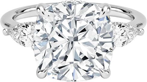 Cushion Cut Moissanite Engagement Ring for Women, 1-5 Ct Three Stone Ring with Pear Side Stones, E-F Color VVS1-VVS2 Clarity, 925 Sterling Silver or 10K 14K 18K Solid Gold, Bridal Wedding Promise Ring in Saudi Arabia