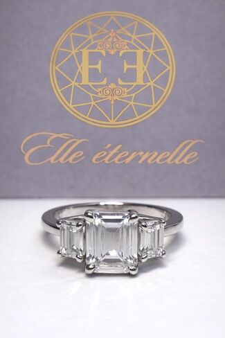 Elle éternelle Three-Stone Moissanite Engagement Ring, Emerald Cut, 5 CT, White Gold-Tone Finish (9) in Kuwait