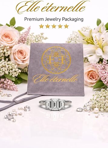 Elle éternelle Three-Stone Moissanite Engagement Ring, Emerald Cut, 5 CT, White Gold-Tone Finish (9) in Kuwait