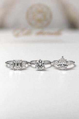 Elle éternelle Three-Stone Moissanite Engagement Ring, Emerald Cut, 5 CT, White Gold-Tone Finish (9) in Kuwait
