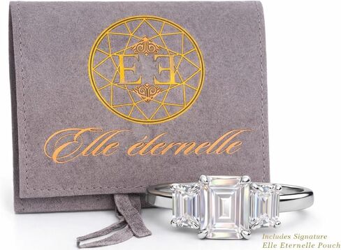 Elle éternelle Three-Stone Moissanite Engagement Ring, Emerald Cut, 5 CT, White Gold-Tone Finish (9) in Kuwait