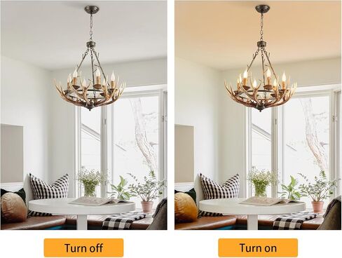 Rustic Antler Chandelier 6 Lights, Resin Farmhouse Chandeliers with 6 Antlers and Retro Metal Wagon Wheel Vintage Style for Dining Room, Kitchen, Living Room in Saudi Arabia