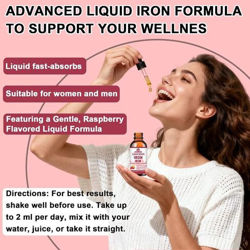 Iron Supplement for Women丨Gentle Iron with Vitamin C & B Complex for Energy Support & Blood Health | Fast Acting Liquid Iron Drops for Iron Deficiency丨Non-GMO, Sugar-Free, Yummy Raspberry Formula in Saudi Arabia