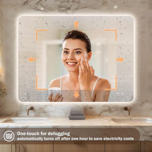 40''X30'' Backlit Led Mirror for Bathroom Rectangular Frameless Wall Mirror with Light Rounded Corners, Shatter Proof, Dimmable, Smart, 3-Color Lights,Tempered Glass (Anti-Fog) in Saudi Arabia