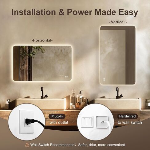 40''X30'' Backlit Led Mirror for Bathroom Rectangular Frameless Wall Mirror with Light Rounded Corners, Shatter Proof, Dimmable, Smart, 3-Color Lights,Tempered Glass (Anti-Fog) in Saudi Arabia
