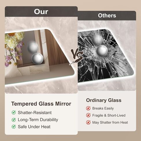 40''X30'' Backlit Led Mirror for Bathroom Rectangular Frameless Wall Mirror with Light Rounded Corners, Shatter Proof, Dimmable, Smart, 3-Color Lights,Tempered Glass (Anti-Fog) in Saudi Arabia