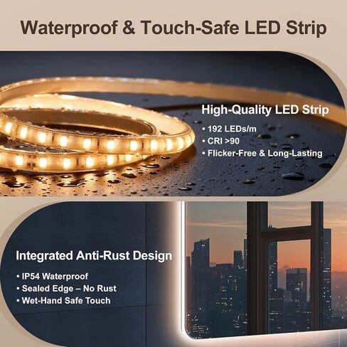 40''X30'' Backlit Led Mirror for Bathroom Rectangular Frameless Wall Mirror with Light Rounded Corners, Shatter Proof, Dimmable, Smart, 3-Color Lights,Tempered Glass (Anti-Fog) in Saudi Arabia