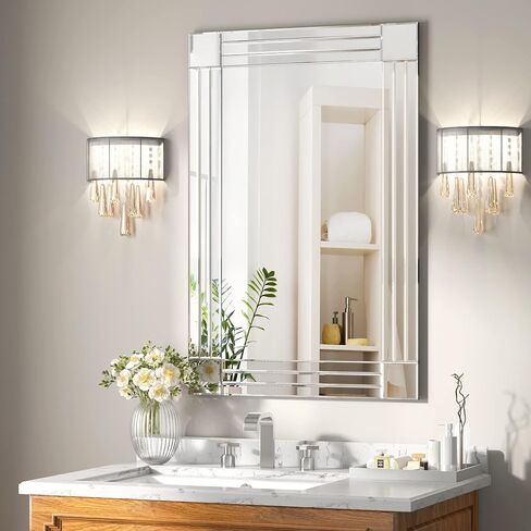 Decorative Mirror - 36"x24" Gorgeous Silver Mirror for Wall Bedroom, Bathroom, Living Room and Dining Room in Saudi Arabia