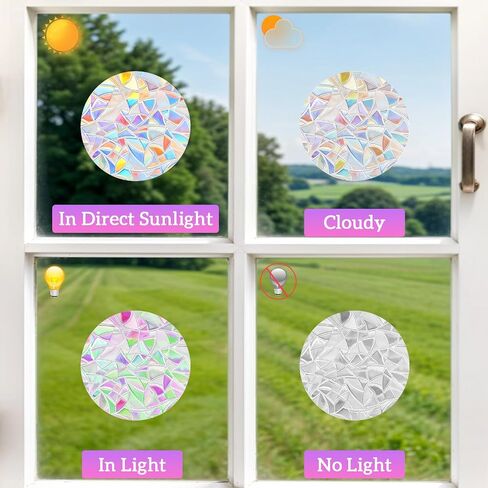 65Pcs Anti-Collision Bird Window Clings, Circle Window Sticker, Reusable Rainbow Vinyl Suncatcher Stickers for Glass in Kuwait