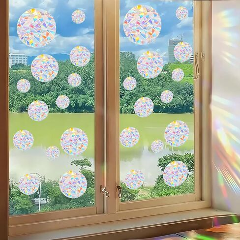 65Pcs Anti-Collision Bird Window Clings, Circle Window Sticker, Reusable Rainbow Vinyl Suncatcher Stickers for Glass in Kuwait