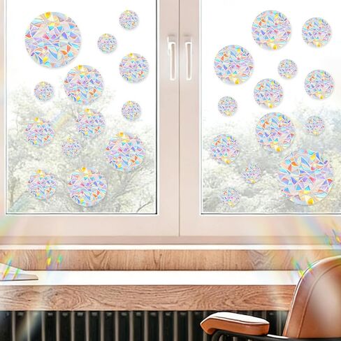 65Pcs Anti-Collision Bird Window Clings, Circle Window Sticker, Reusable Rainbow Vinyl Suncatcher Stickers for Glass in Kuwait