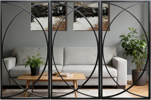 3 Pieces Black Rectangular Wall Mirror Set - Large Modern Metal Accent Mirrors for Entryway, Living Room & Bedroom Decor in Saudi Arabia