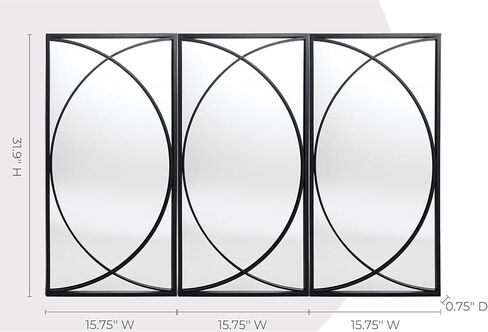 3 Pieces Black Rectangular Wall Mirror Set - Large Modern Metal Accent Mirrors for Entryway, Living Room & Bedroom Decor in Saudi Arabia