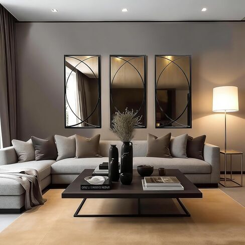 3 Pieces Black Rectangular Wall Mirror Set - Large Modern Metal Accent Mirrors for Entryway, Living Room & Bedroom Decor in Saudi Arabia