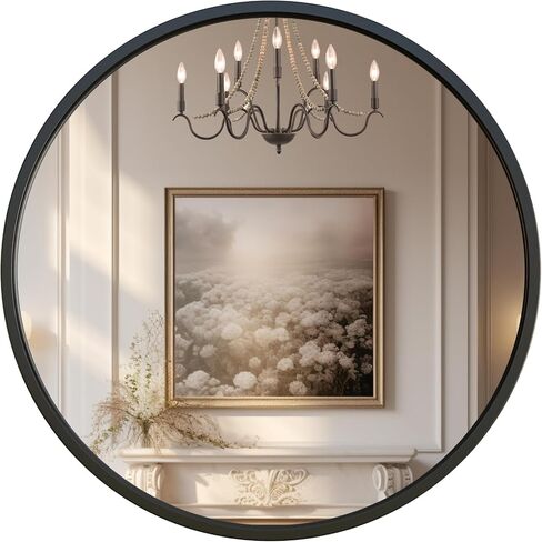 G-LEAF Black Round Mirror 32 inch Circle Mirror for Bathroom Vanity, Entryway, Living Room, Round Bathroom Mirror for Wall in Saudi Arabia