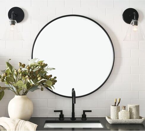 G-LEAF Black Round Mirror 32 inch Circle Mirror for Bathroom Vanity, Entryway, Living Room, Round Bathroom Mirror for Wall in Saudi Arabia
