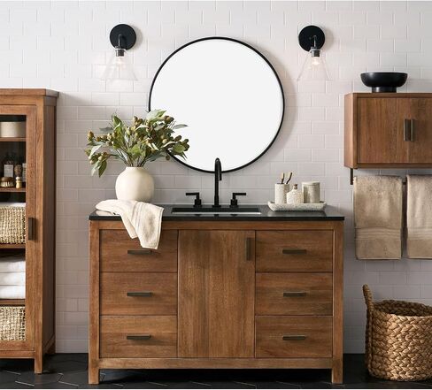 G-LEAF Black Round Mirror 32 inch Circle Mirror for Bathroom Vanity, Entryway, Living Room, Round Bathroom Mirror for Wall in Saudi Arabia