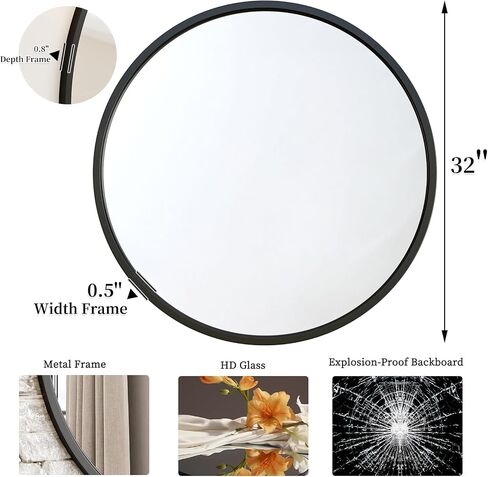 G-LEAF Black Round Mirror 32 inch Circle Mirror for Bathroom Vanity, Entryway, Living Room, Round Bathroom Mirror for Wall in Saudi Arabia