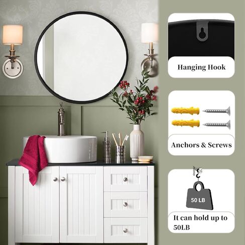 G-LEAF Black Round Mirror 32 inch Circle Mirror for Bathroom Vanity, Entryway, Living Room, Round Bathroom Mirror for Wall in Saudi Arabia