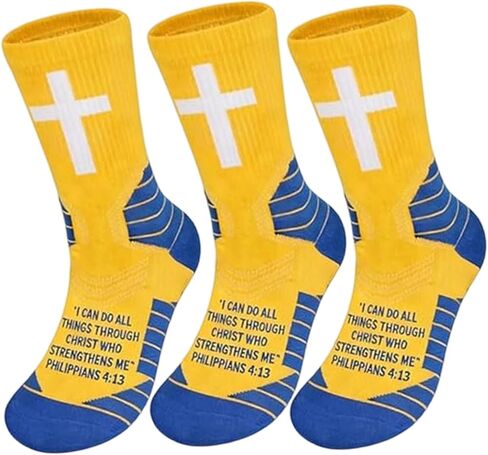 3 Pairs Cross Grip Socks with Bible, Christian Socks US 6-13, Grip Sports Sock for Football, Soccer, Gym in Saudi Arabia