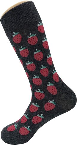 Strawberry Dress Socks Funny Novelty Crazy Fun Design Men Size 8-12 Cotton Casual Crew Colorful Funky Fancy Socks Gift for Men in Kuwait