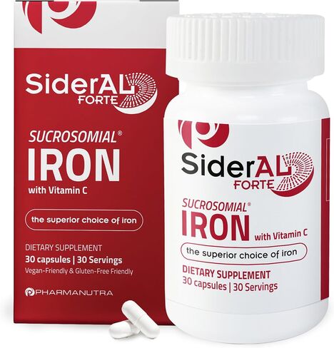 SiderAL Forte Sucrosomial Iron Supplement for Women and Men - Clinically Proven to Increase Levels without Side Effects, Gentle on Stomach, 7x Higher Absorption for Anemia & Energy, Vitamin C, 30ct in Saudi Arabia