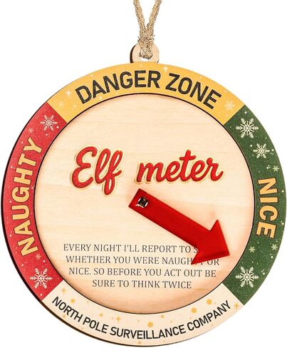 Funny Elf Accessories Naughty or Nice Elf Meter Christmas Ornament 2026, Funny Xmas Decoration, Wooden Decor Gift for Kids, Family, Friend, White Elephant Gifts. Christmas Decorations in Saudi Arabia