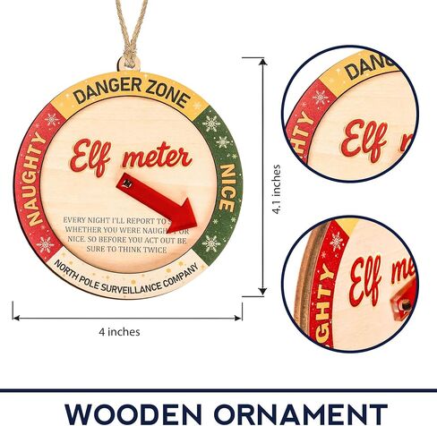 Funny Elf Accessories Naughty or Nice Elf Meter Christmas Ornament 2026, Funny Xmas Decoration, Wooden Decor Gift for Kids, Family, Friend, White Elephant Gifts. Christmas Decorations in Saudi Arabia