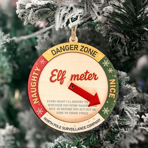 Funny Elf Accessories Naughty or Nice Elf Meter Christmas Ornament 2026, Funny Xmas Decoration, Wooden Decor Gift for Kids, Family, Friend, White Elephant Gifts. Christmas Decorations in Saudi Arabia