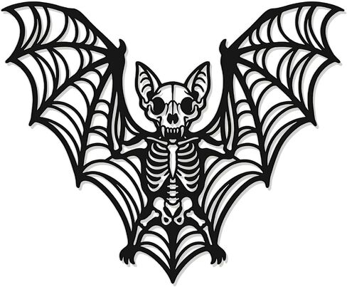 Frienda Gothic Wall Decoration Bat Skeleton 12x7 Inch Black Metal Halloween Gothic Art for Wall Halloween Horror Bat Skeleton Skull Hanging Decoration for Bedroom Living Room Bathroom Office Home in Kuwait