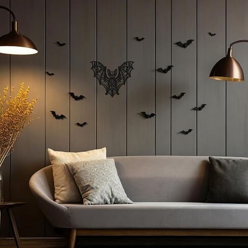 Frienda Gothic Wall Decoration Bat Skeleton 12x7 Inch Black Metal Halloween Gothic Art for Wall Halloween Horror Bat Skeleton Skull Hanging Decoration for Bedroom Living Room Bathroom Office Home in Kuwait