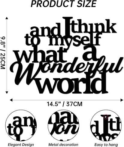 JEWLOVE Inspirational Metal Wall Decor - Quotes Wall Decor, What A Wonderful World Affirmation Wall Decor for Home, Motivational Wall Art for Office, Living Room, Bedroom - 14.6" X 9.8" in Kuwait