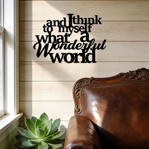 JEWLOVE Inspirational Metal Wall Decor - Quotes Wall Decor, What A Wonderful World Affirmation Wall Decor for Home, Motivational Wall Art for Office, Living Room, Bedroom - 14.6" X 9.8" in Kuwait