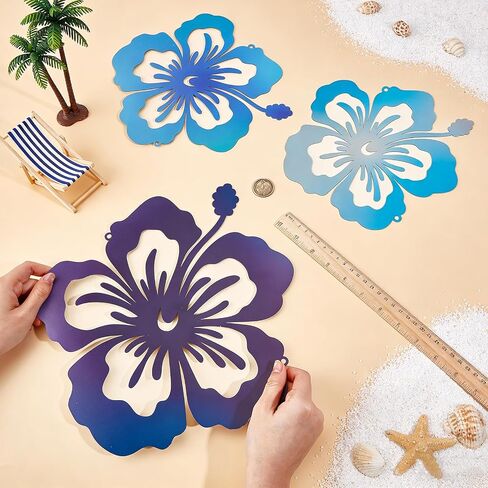GLASSWINDS 3Pcs Metal Hibiscus Flower Wall Art Hawaiian decor, Rustic Tropical Floral Wall Decor Hibiscus Decor, Tropical Plant Plaque, Floral Wall Decoration for Home Office Bedroom Living Room in Saudi Arabia