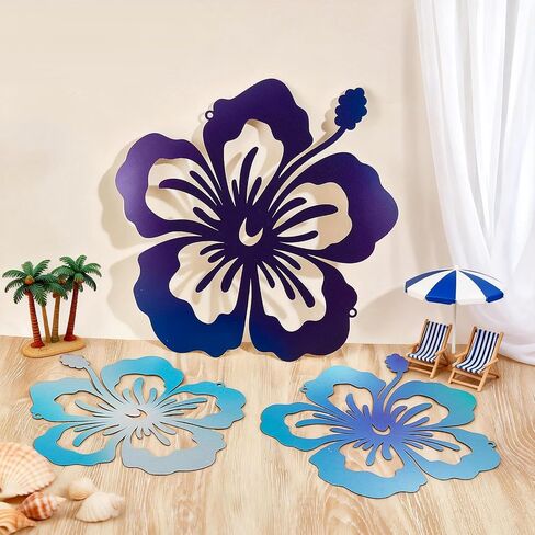 GLASSWINDS 3Pcs Metal Hibiscus Flower Wall Art Hawaiian decor, Rustic Tropical Floral Wall Decor Hibiscus Decor, Tropical Plant Plaque, Floral Wall Decoration for Home Office Bedroom Living Room in Saudi Arabia