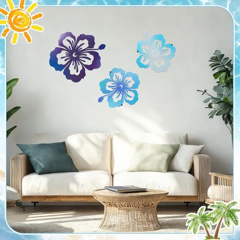 GLASSWINDS 3Pcs Metal Hibiscus Flower Wall Art Hawaiian decor, Rustic Tropical Floral Wall Decor Hibiscus Decor, Tropical Plant Plaque, Floral Wall Decoration for Home Office Bedroom Living Room in Saudi Arabia