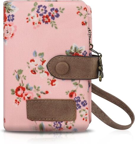 Cute Wallet, Women's Wallets with Detachable Wrist Strap, 11 Card Slot Small Wallets Woman Portable Travel Wallet with 2 Zipper Coin Pocket for Ladies (flower, Pink) in Saudi Arabia