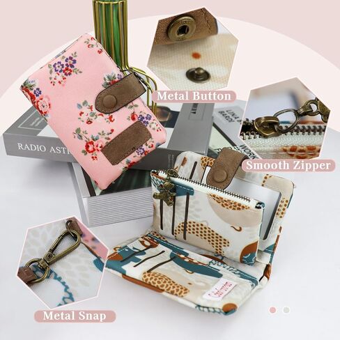 Cute Wallet, Women's Wallets with Detachable Wrist Strap, 11 Card Slot Small Wallets Woman Portable Travel Wallet with 2 Zipper Coin Pocket for Ladies (flower, Pink) in Saudi Arabia