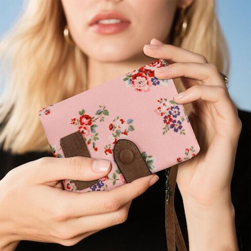 Cute Wallet, Women's Wallets with Detachable Wrist Strap, 11 Card Slot Small Wallets Woman Portable Travel Wallet with 2 Zipper Coin Pocket for Ladies (flower, Pink) in Saudi Arabia