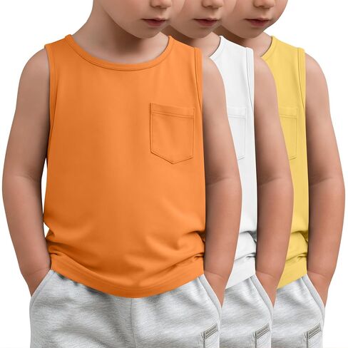 3 Pack Toddler Boys Tank Tops 18M-5T Sleeveless Summer Shirts for Baby Boys, Soft Casual Muscle Tanks with Pocket in Saudi Arabia
