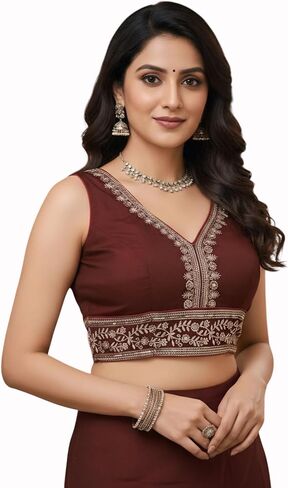 Party Wear Bollywood Embroidered Readymade Indian Ethnic Saree Blouse Crop Top Choli | (38) adjusted to L (40)" in Kuwait