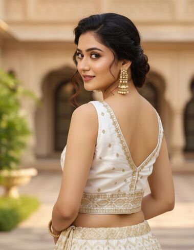 Party Wear Bollywood Embroidered Readymade Indian Ethnic Saree Blouse Crop Top Choli | (38) adjusted to L (40)" in Kuwait
