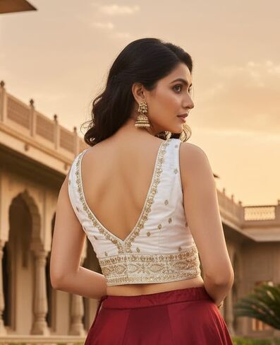 Party Wear Bollywood Embroidered Readymade Indian Ethnic Saree Blouse Crop Top Choli | (38) adjusted to L (40)" in Kuwait